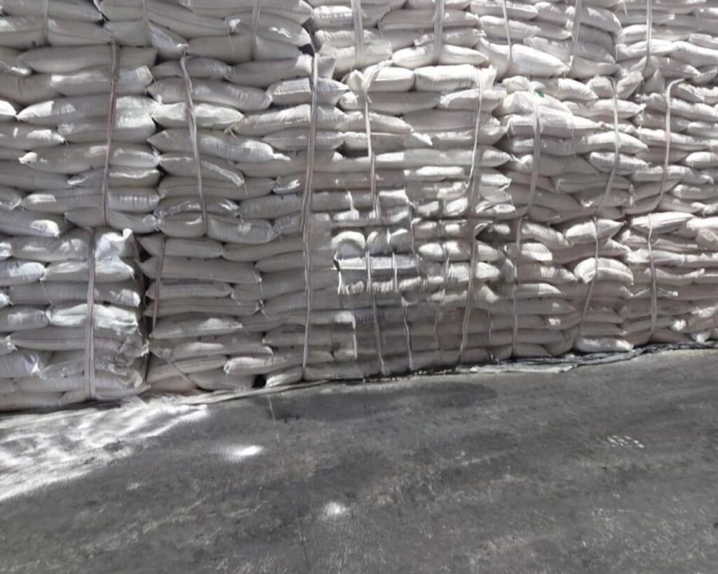 Bagged sugar stored in warehouse at origin, Brazil